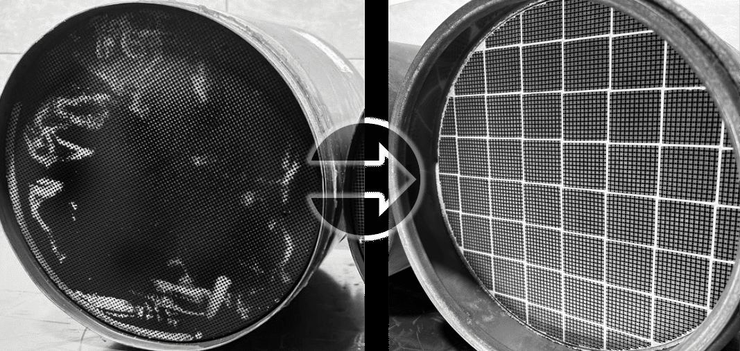 Vergleich eines verschmutzten und eines gereinigten Partikelfilters